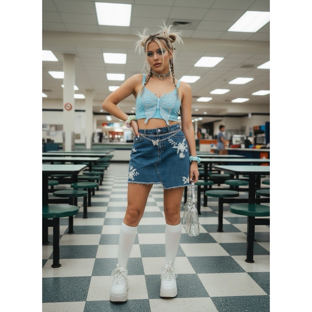 Velvet Heart Mini Denim Skirt Size 31 Y2K 90s 18 Inches Long Blue Jean ,0204